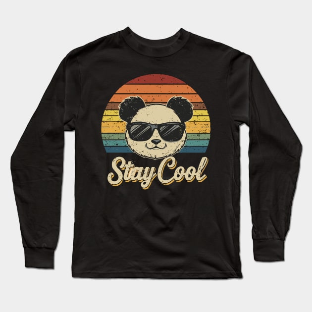 Fun Panda With Sunglasses Colorful Retro Vintage Design Long Sleeve T-Shirt by TF Brands